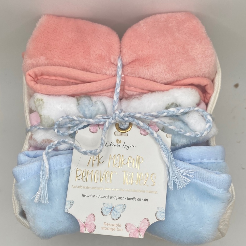 Olivia Layne 7-pack reusable, ultrasoft makeup remover towels & storage bin NWT